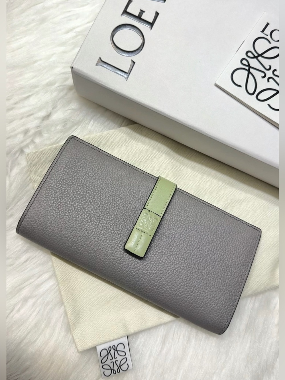 Loewe Anagram Pearl Gray Pale Green Vertical Bifold Wallet